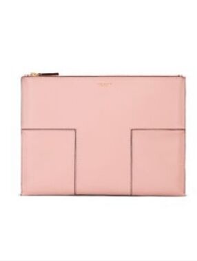 Tory Burch Blush Pink Leather Zip Clutch